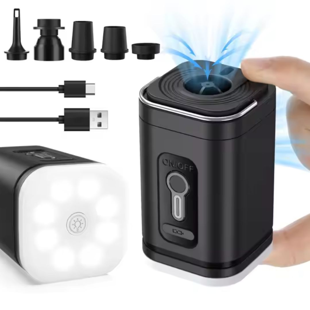 Pompă electrică Air Pump neagră, cu lumină LED, cablu USB și adaptoare